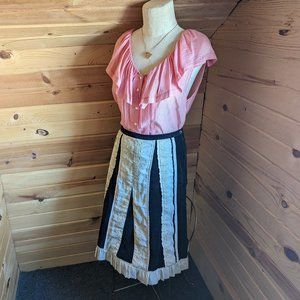 Anthropologie Odille Black Velvet Ribbon Trim Skirt